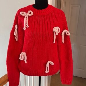 Le Lis Vibrant Red Sweater with Playful Bow Details
